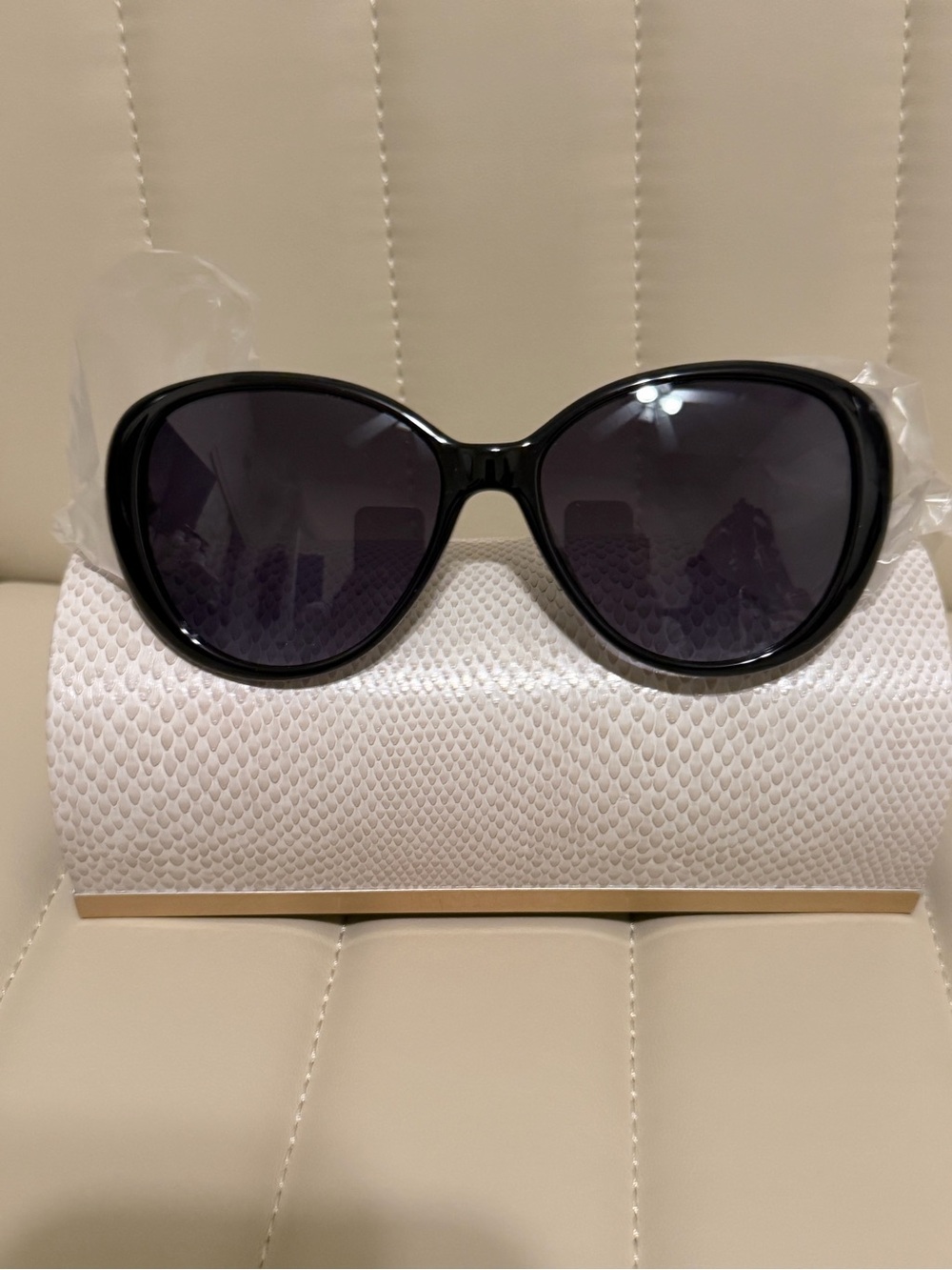 Jimmy Choo Ivory Textured Sunglasses Case with Gold Bar